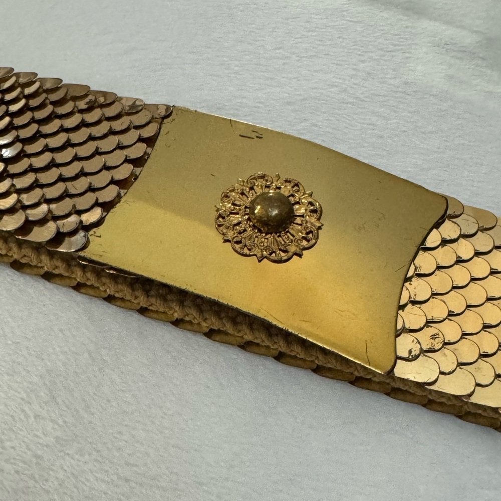 Vintage Gold Fish Scale 70’s Stretch Belt 80’s Kitsch Fun Glamorous - Picture 3 of 12